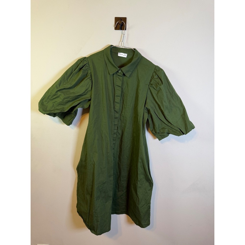 CIVICO 51 Womens Shirt Dress Puff Sleeve Olive Green Size S